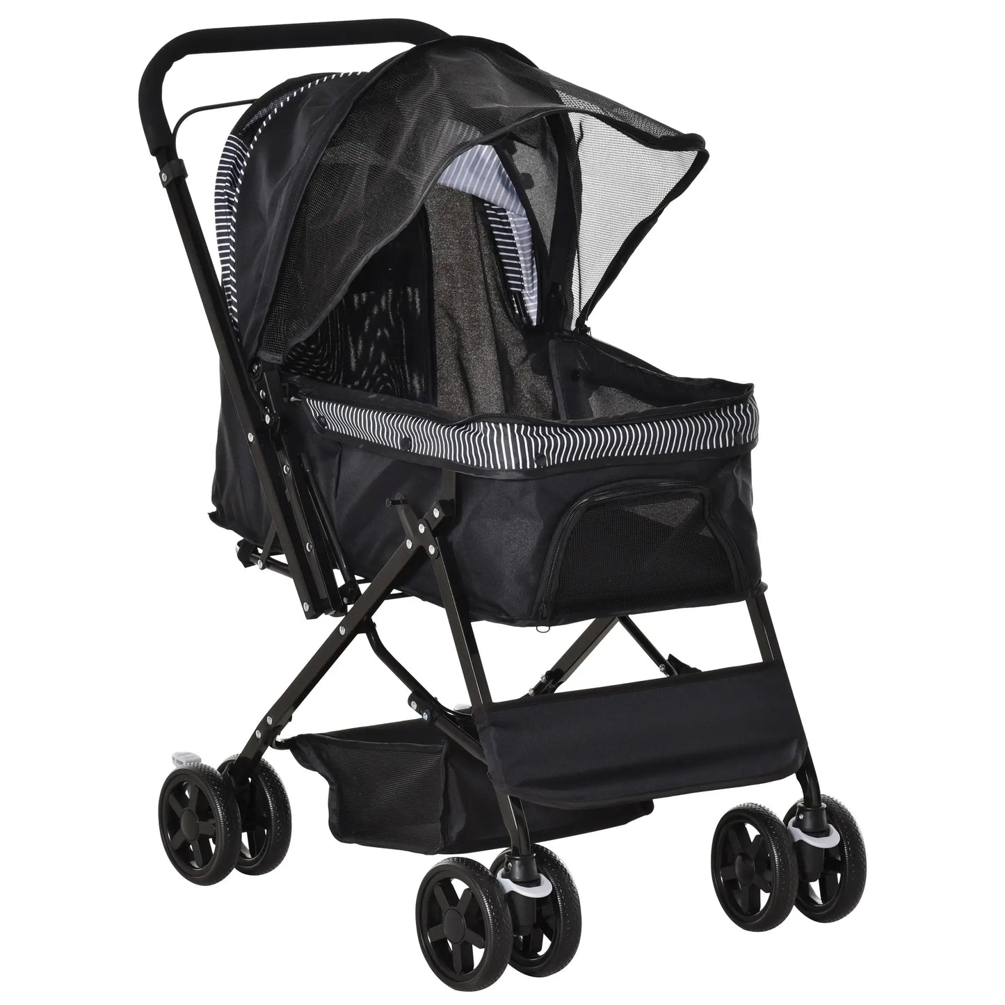 Foldable Pet Stroller, 4 Wheels, EVA Brake, 3-Stage Canopy, Mesh Window, Black Dog Bike Trailers & Strollers Black at Gallery Canada