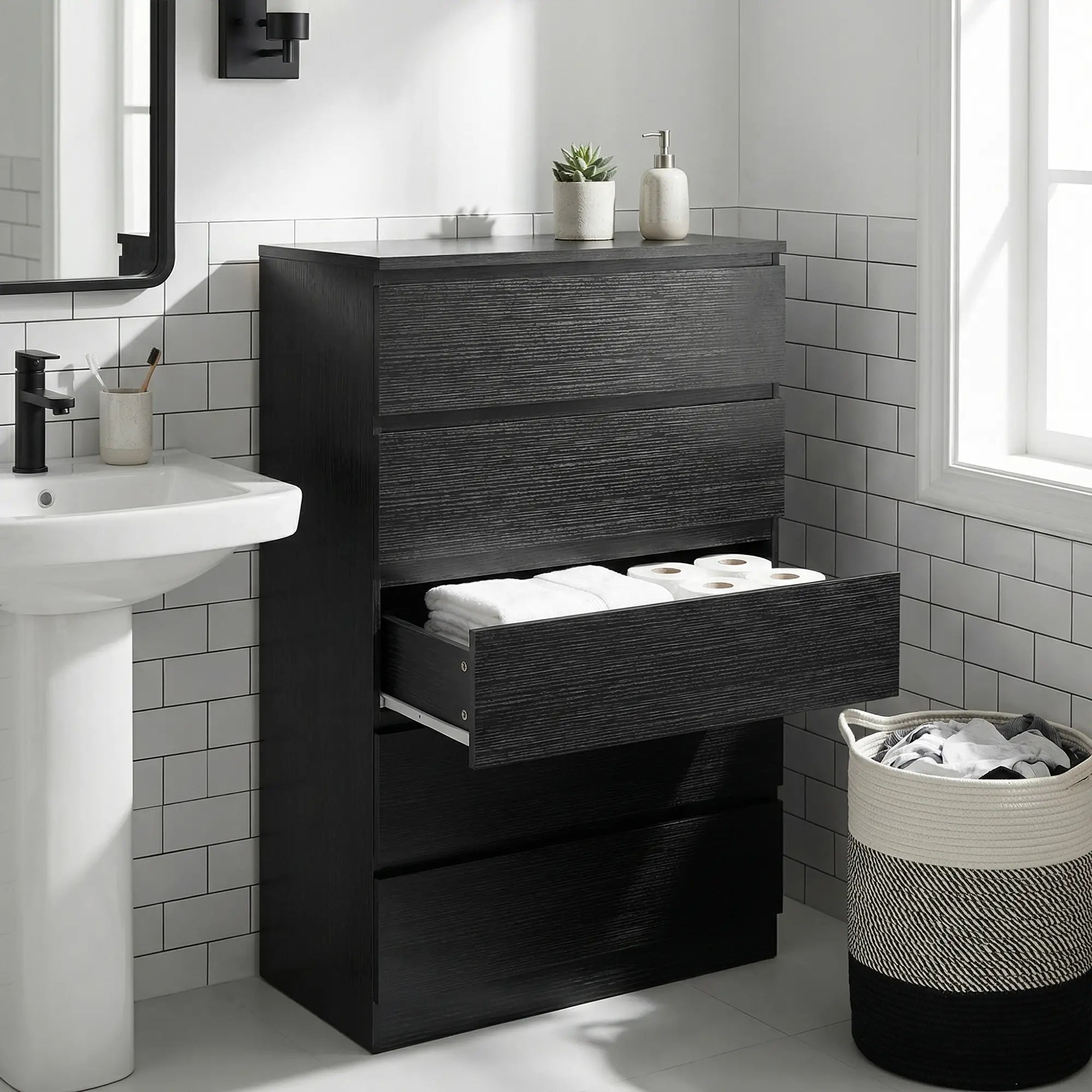 5 Drawer Dresser, Modern Chest for Bedroom, Black Storage Cabinets at Gallery Canada