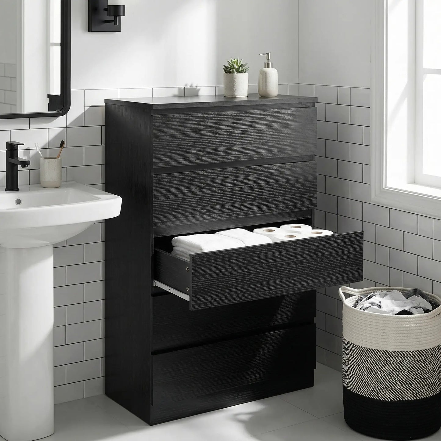 5 Drawer Dresser, Modern Chest for Bedroom, Black Storage Cabinets at Gallery Canada