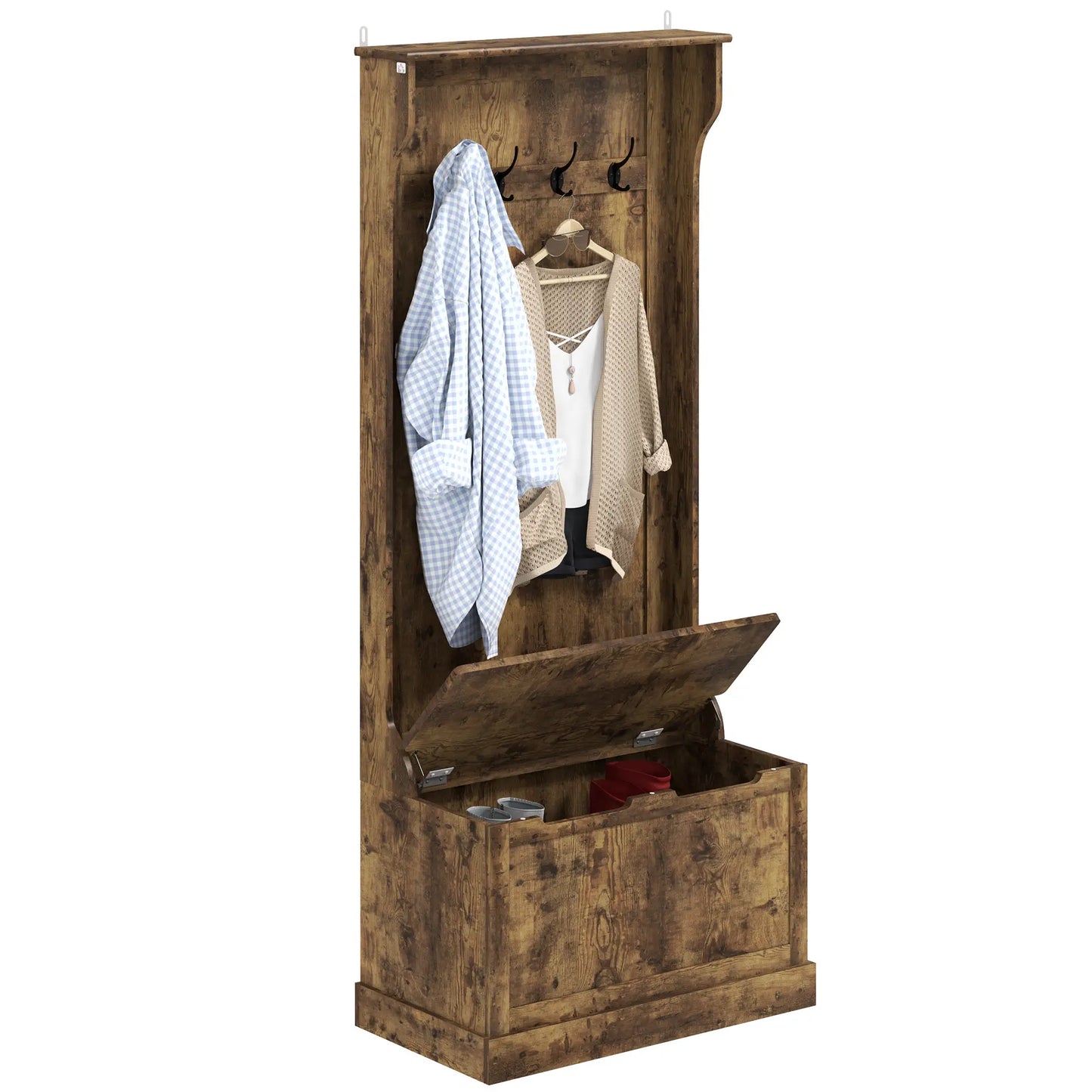 Hall Tree With Coat Rack, Shelf, Shoe Storage, Bench Seat, 4 Hooks, Rustic Brown Clothing Storage Rustic Brown at Gallery Canada