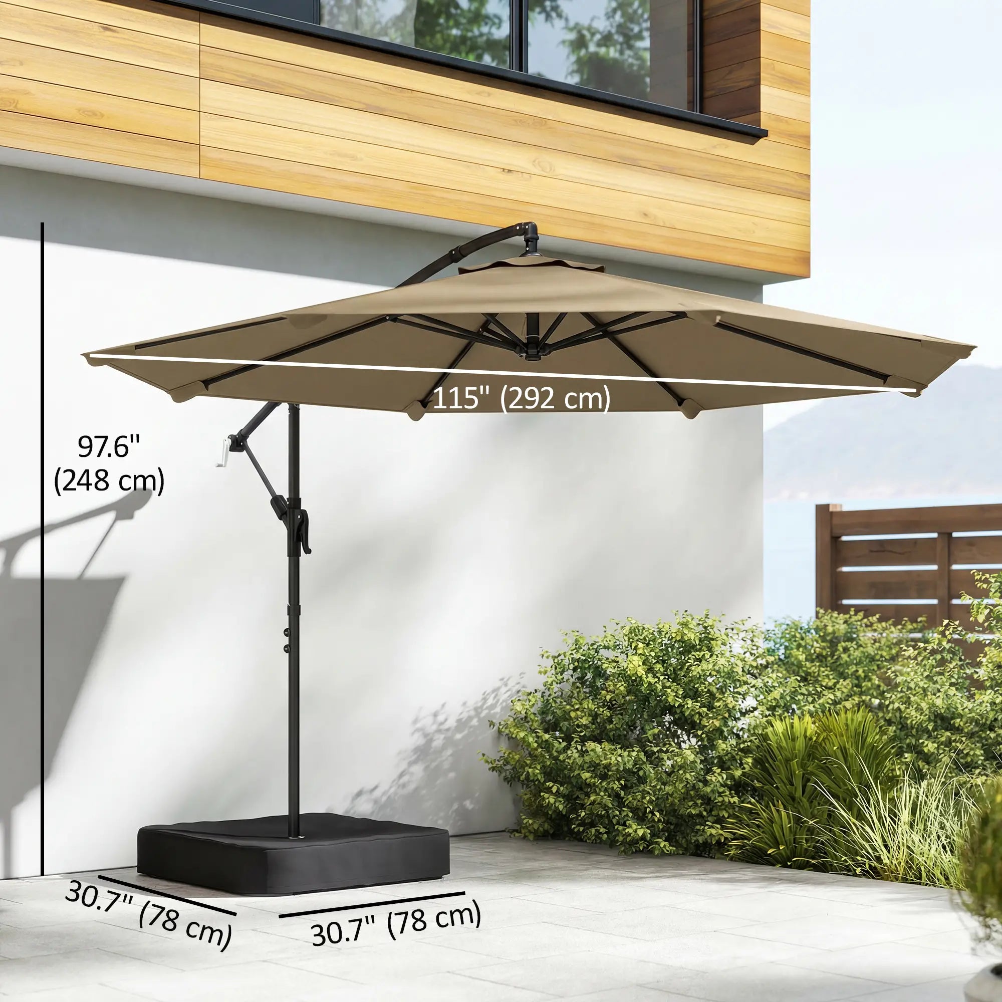 9.6 ft Offset Patio Umbrella, Sandbag, 360° Rotation, Khaki Offset Cantilever Umbrellas at Gallery Canada