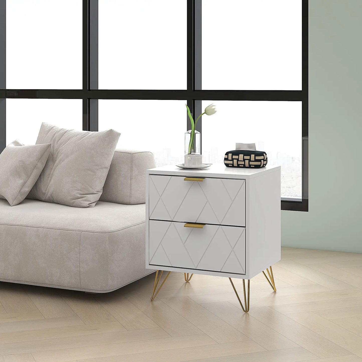 Modern Bedside Table, 2 Drawer Nightstand, White Bedside Tables at Gallery Canada