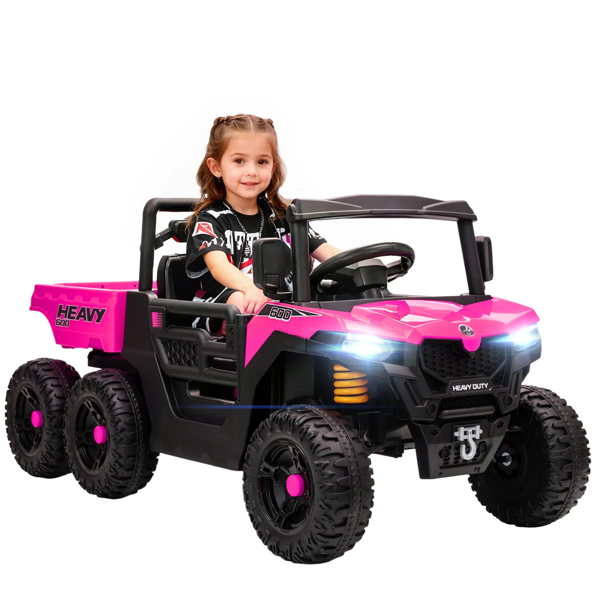 24V 4WD Kids Ride On Truck, 6 Wheels, 2 Seater, Remote, Dump Bed, Pink Electric Toy Cars at Gallery Canada
