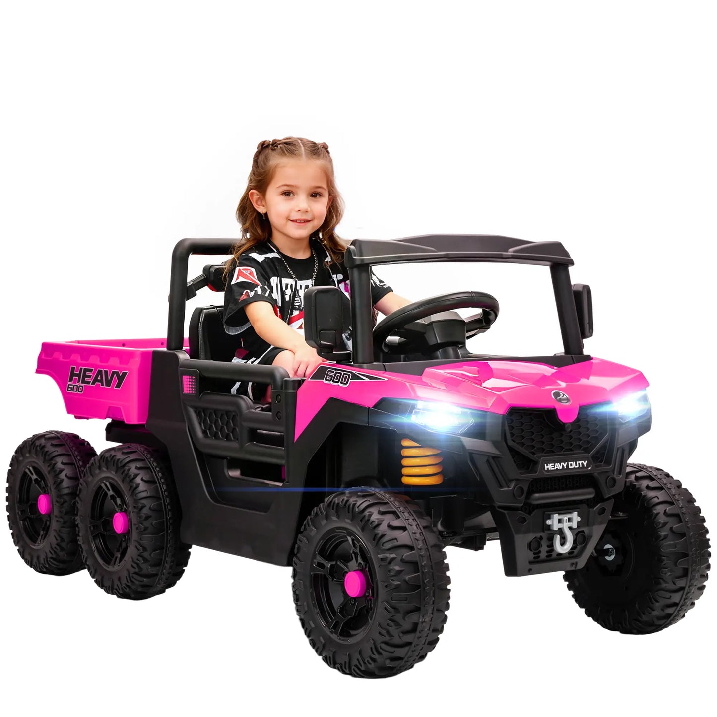 24V 4WD Kids Ride On Truck, 6 Wheels, 2 Seater, Remote, Dump Bed, Pink Electric Toy Cars at Gallery Canada