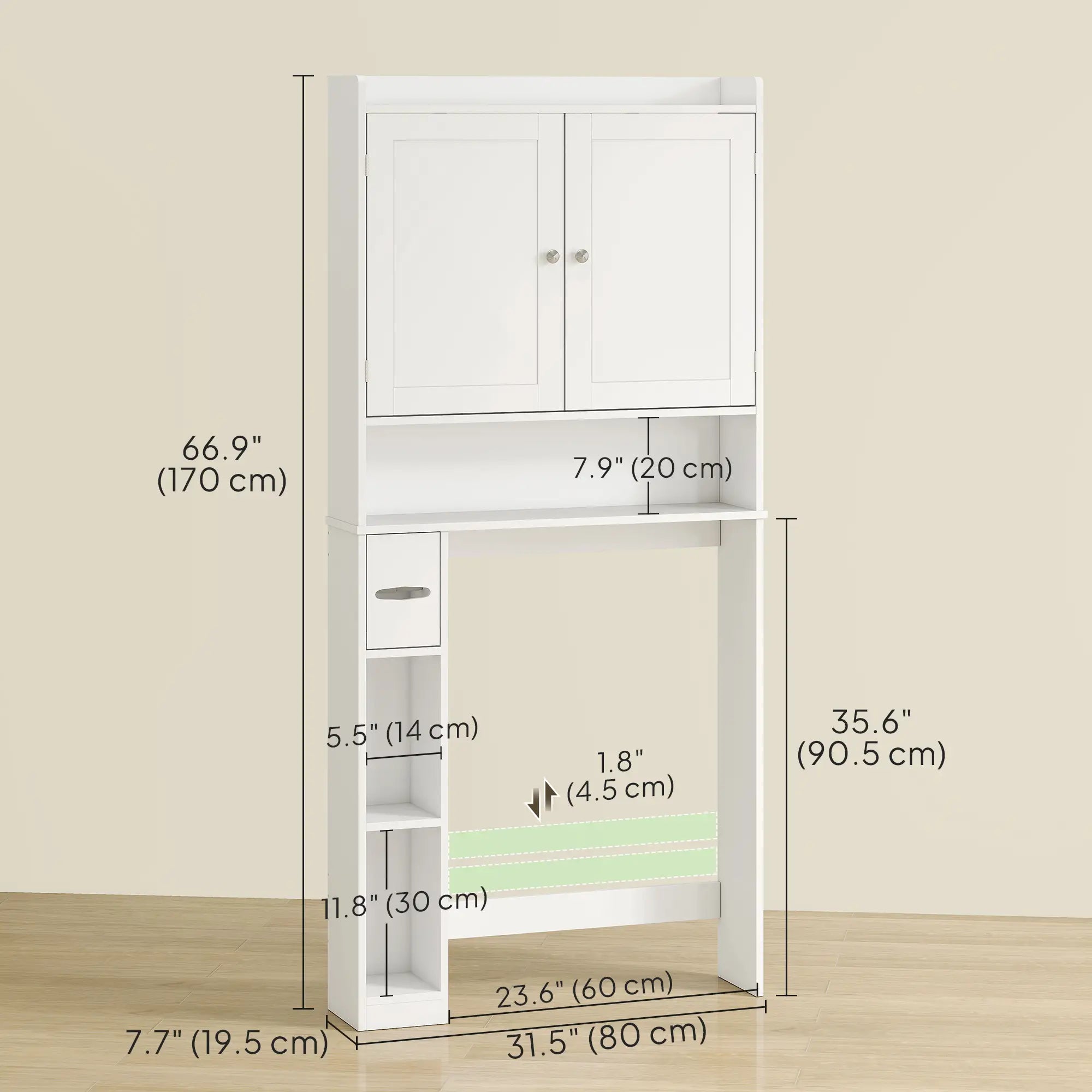 Over Toilet Storage Cabinet, 2 Doors, Toilet Paper Holder, White Bathroom Cabinets at Gallery Canada