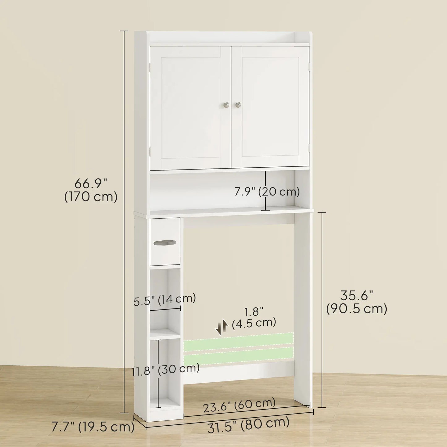 Over Toilet Storage Cabinet, 2 Doors, Toilet Paper Holder, White Bathroom Cabinets at Gallery Canada