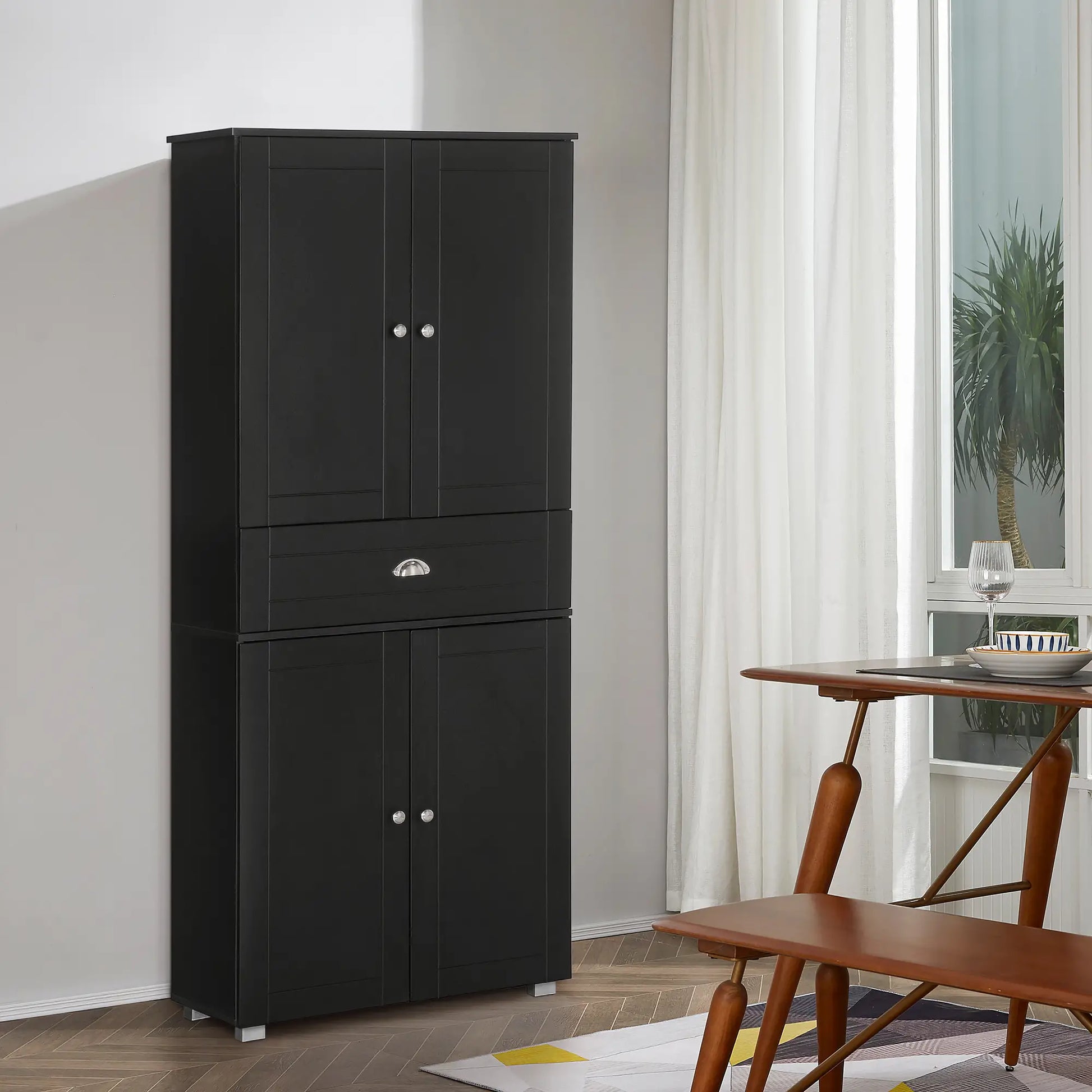 72" Kitchen Pantry Cabinet, 4 Doors, 3 Adjustable Shelves, Black Kitchen Pantry Cabinets at Gallery Canada