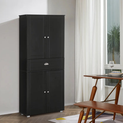 72" Kitchen Pantry Cabinet, 4 Doors, 3 Adjustable Shelves, Black Kitchen Pantry Cabinets at Gallery Canada