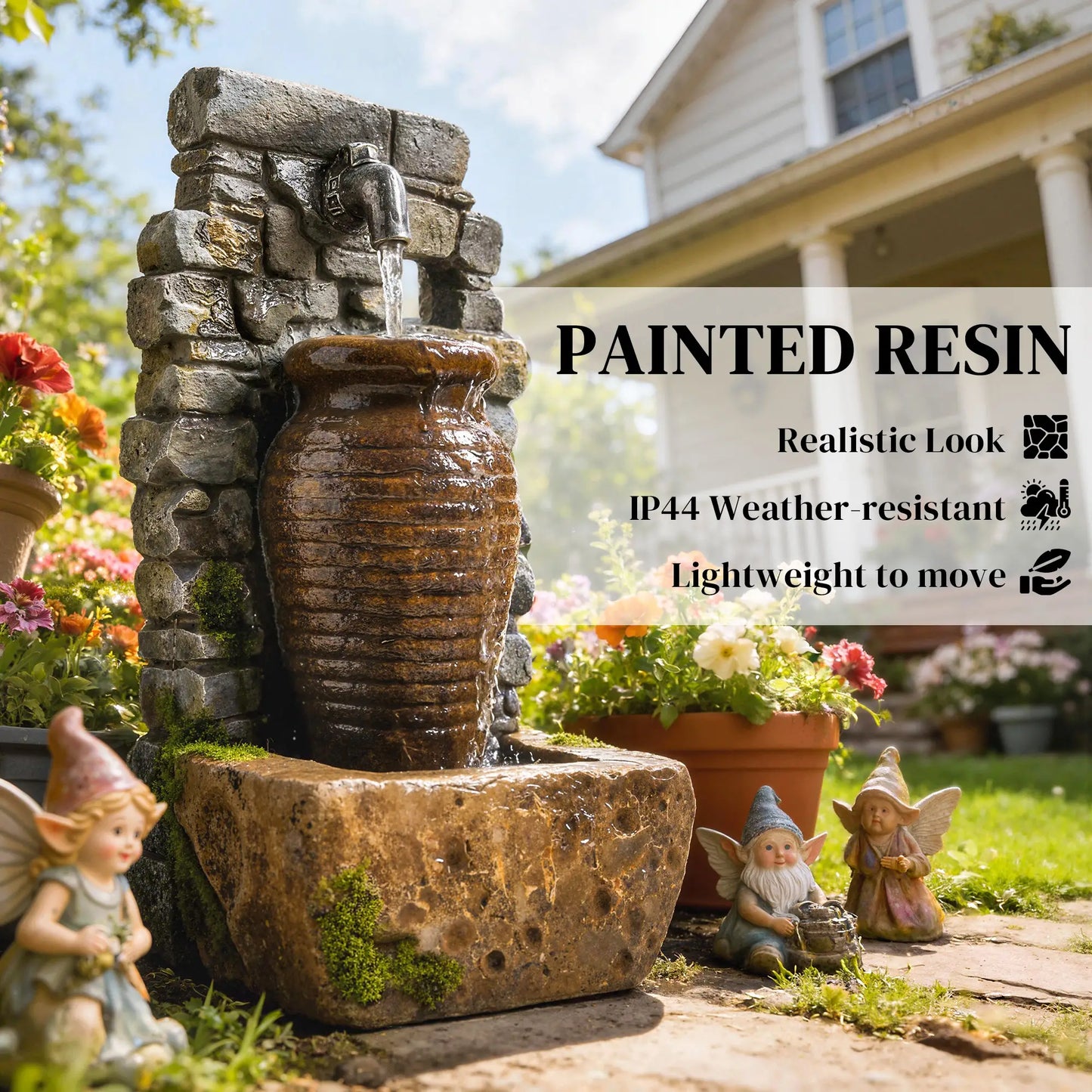 Outdoor Garden Fountain, Adjustable Water Flow, LED Lights, Rustic Urn Design Water Fountains at Gallery Canada