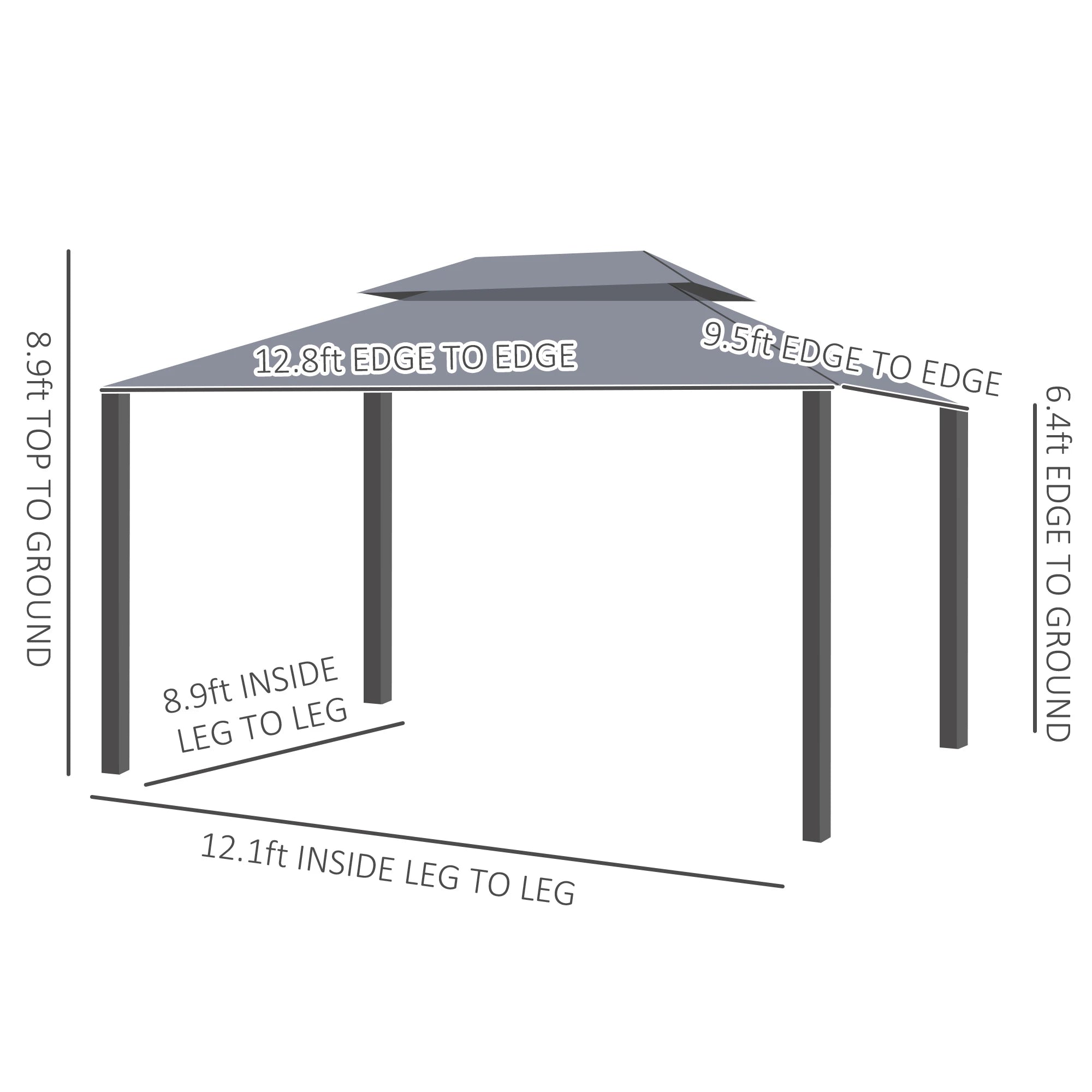 13' x 10' Patio Gazebo, Double Roof Canopy Shelter with Netting, Dark Grey Gazebos at Gallery Canada