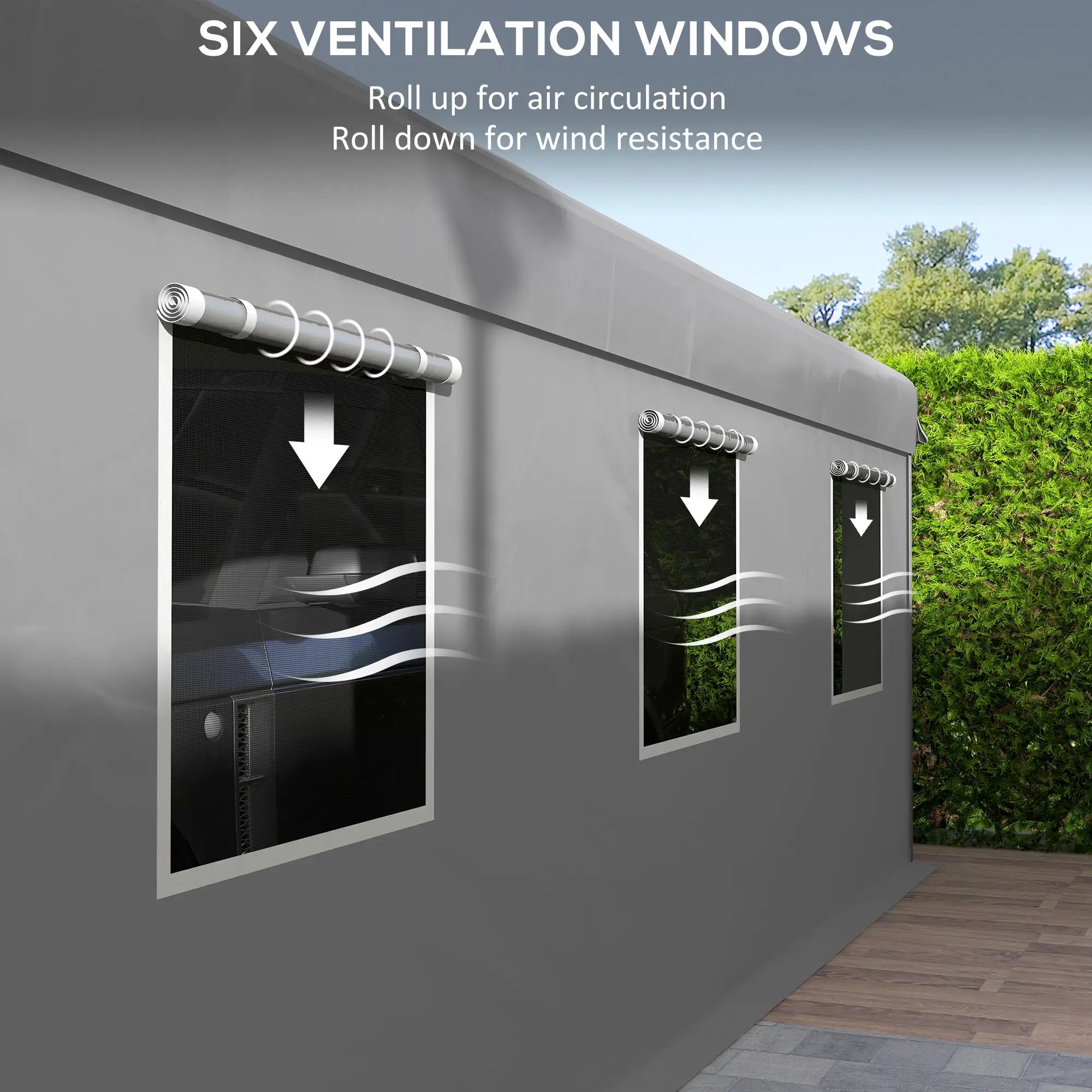10' x 20' Heavy Duty Carport, Portable Garage, 6 Mesh Windows, 2 Doors, Grey Car Shelters at Gallery Canada