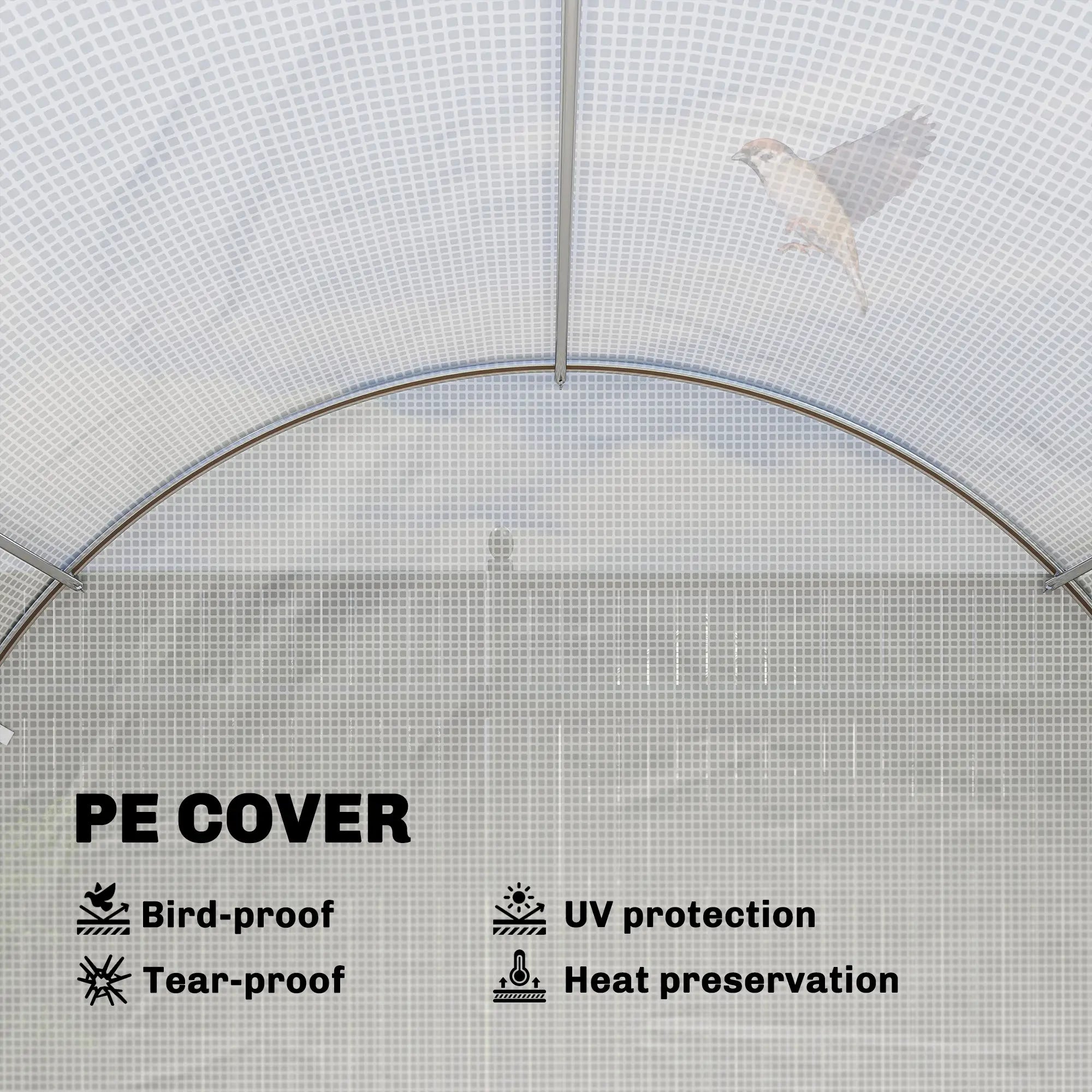 Walk-in Tunnel Greenhouse, 20'x10'x7', Mesh Door, PE Cover, White Tunnel Greenhouses at Gallery Canada