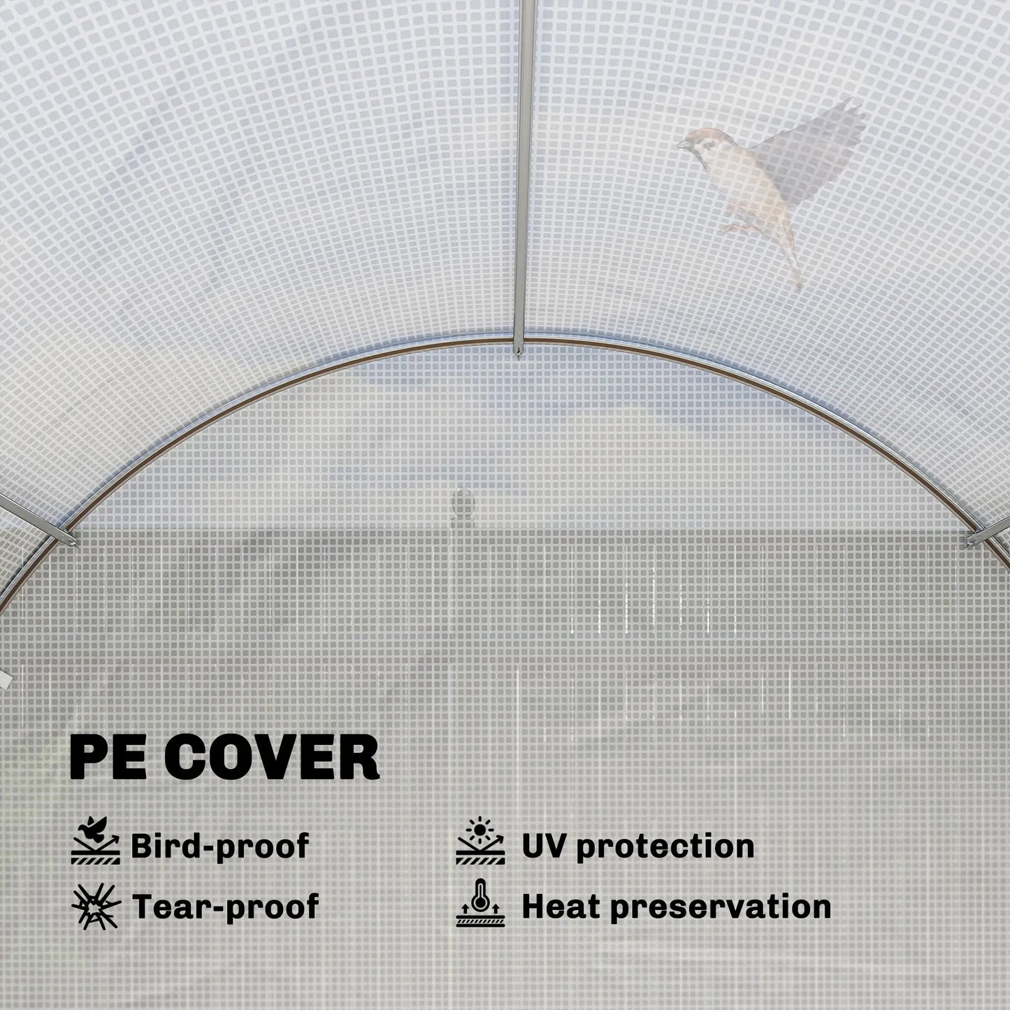 Walk-in Tunnel Greenhouse, 20'x10'x7', Mesh Door, PE Cover, White Tunnel Greenhouses at Gallery Canada
