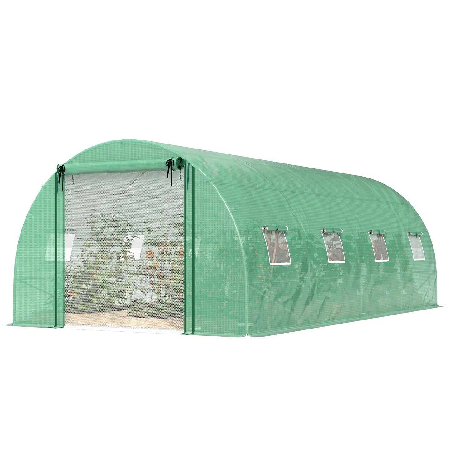 Walk-in Tunnel Greenhouse, 20'x10'x7', PE Cover, Mesh Door, Green Tunnel Greenhouses Green, Silver at Gallery Canada