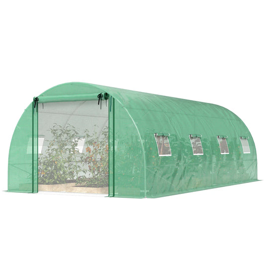 Walk-in Tunnel Greenhouse, 20'x10'x7', PE Cover, Mesh Door, Green Tunnel Greenhouses Green, Silver at Gallery Canada