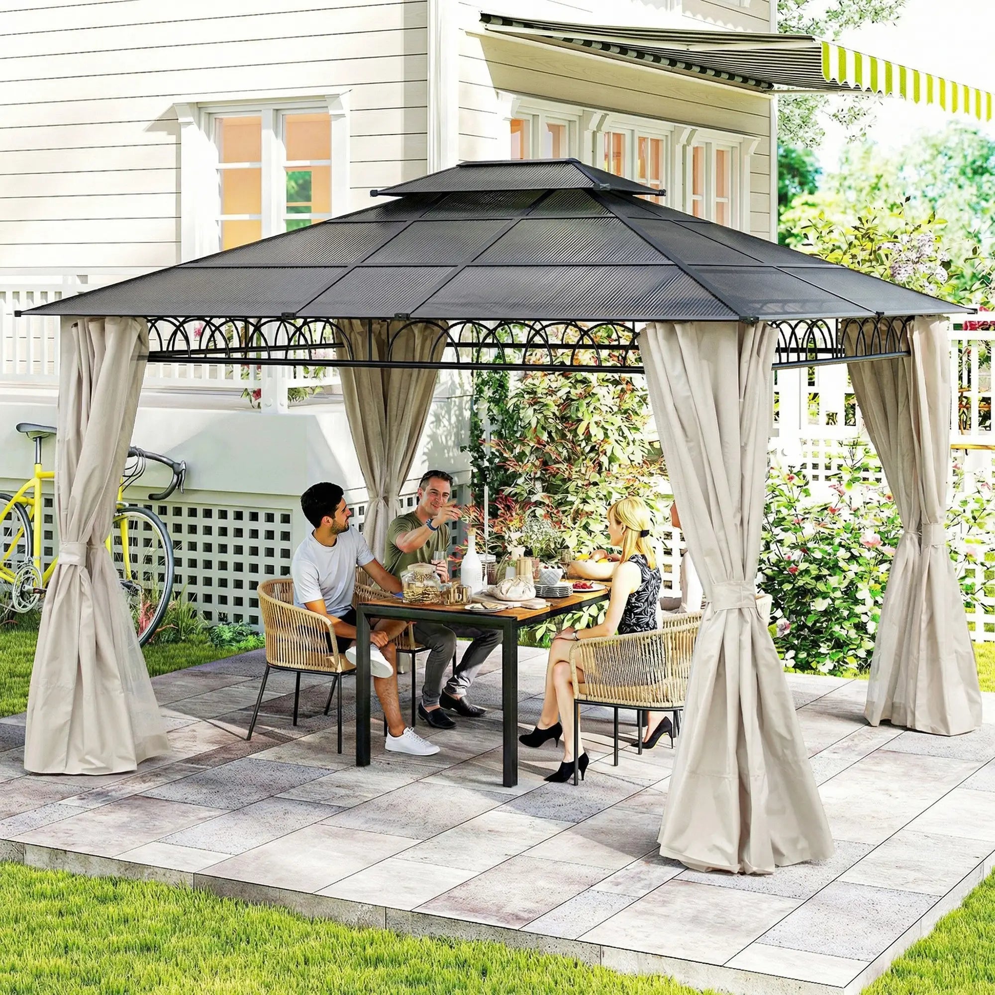 10' x 12' Outdoor Gazebo, Double Roof Hardtop With Polycarbonate Roof Gazebos at Gallery Canada
