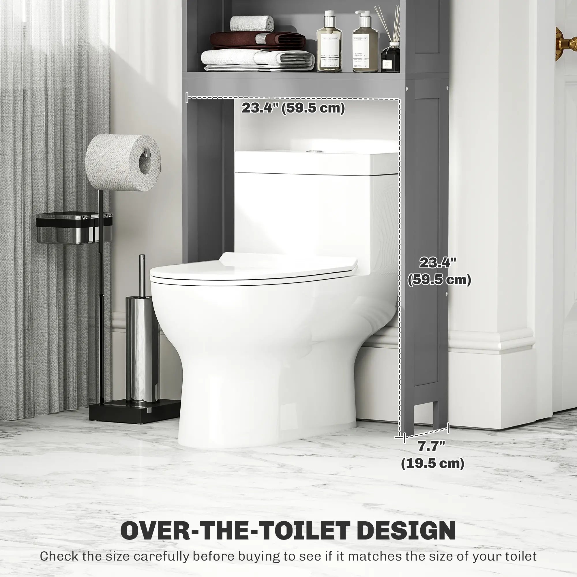 Modern Over Toilet Storage, Bathroom Cabinet with Shelves, Double Door, Grey Bathroom Cabinets at Gallery Canada