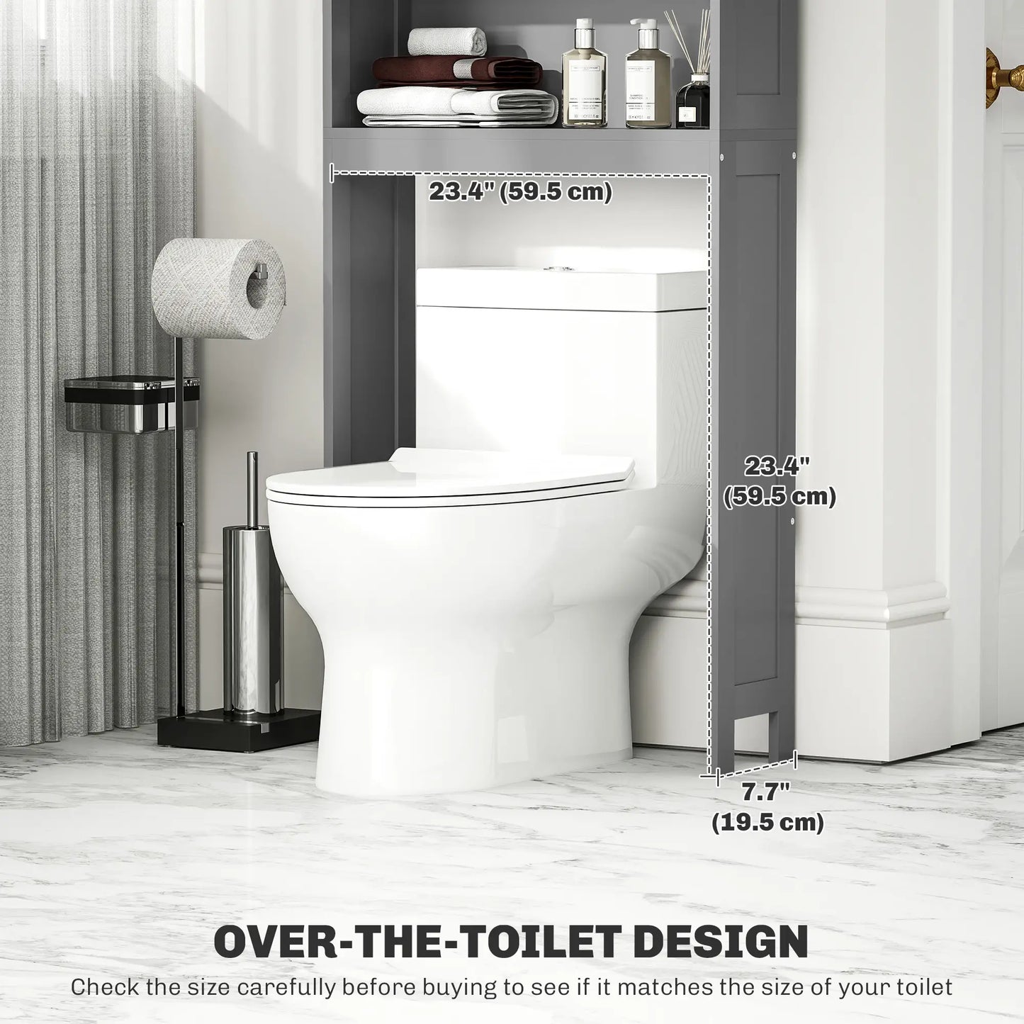 Modern Over Toilet Storage, Bathroom Cabinet with Shelves, Double Door, Grey Bathroom Cabinets at Gallery Canada