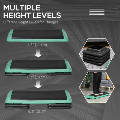 43 Stepper Aérobique Réglable, 3 Niveaux de Marches, Cardio Fitness, Noir, Vert