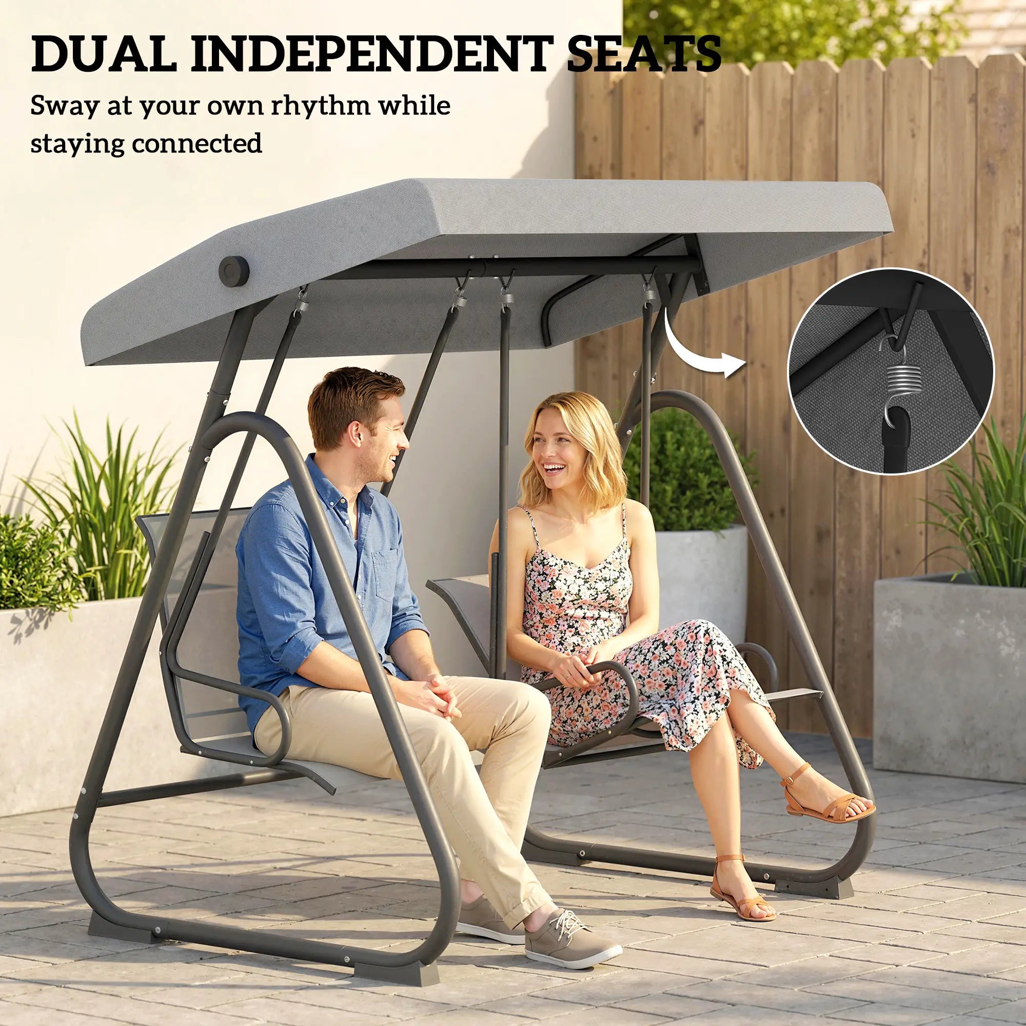 Patio Swing Chair w/Adjustable Canopy Outdoor Porch Swing Glider w/Dual Independent Seats 2-Seat Grey Patio Swings with Stand at Gallery Canada