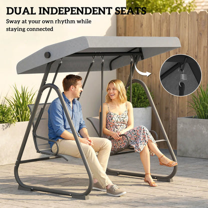Patio Swing Chair w/Adjustable Canopy Outdoor Porch Swing Glider w/Dual Independent Seats 2-Seat Grey Patio Swings with Stand at Gallery Canada