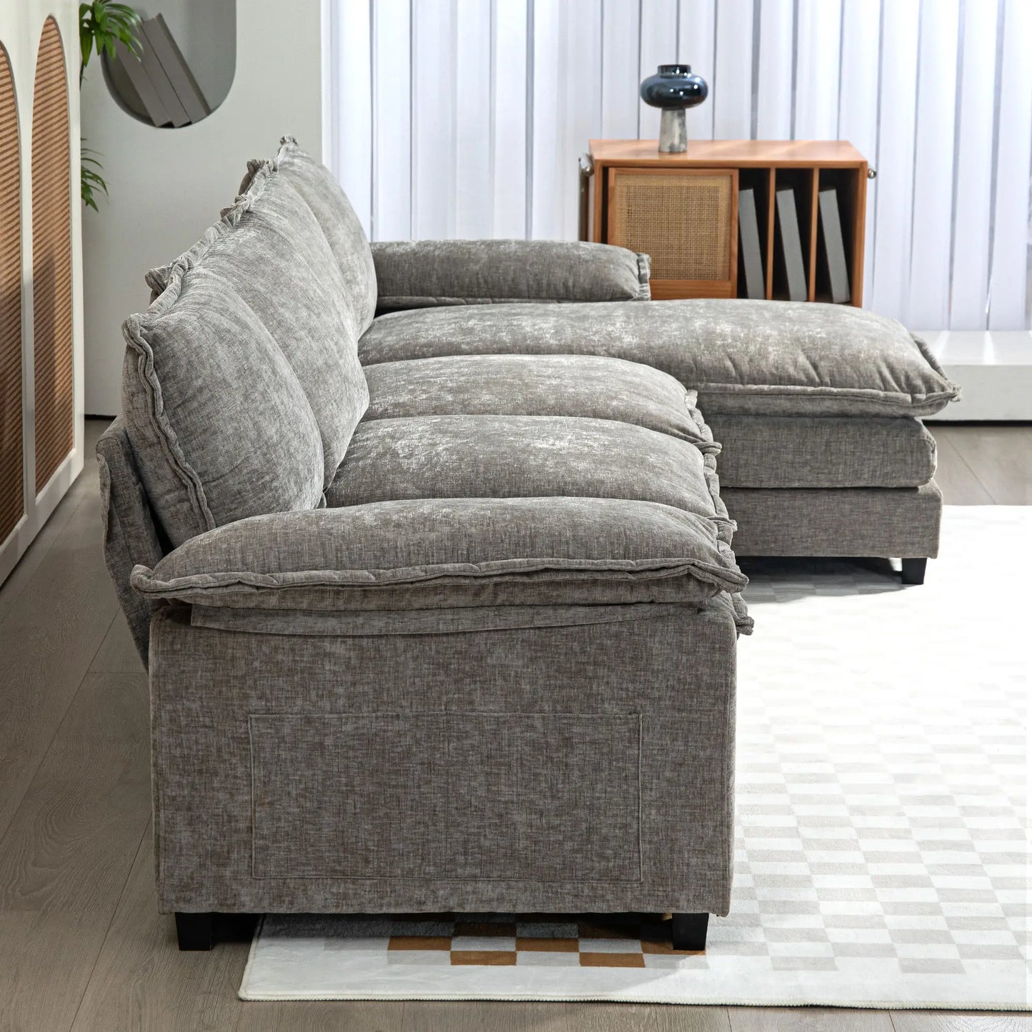Chenille L-Shaped Sofa with Chaise Lounge, Double-Layer Seat Cushion, Grey Sofas & Reclining Chairs at Gallery Canada