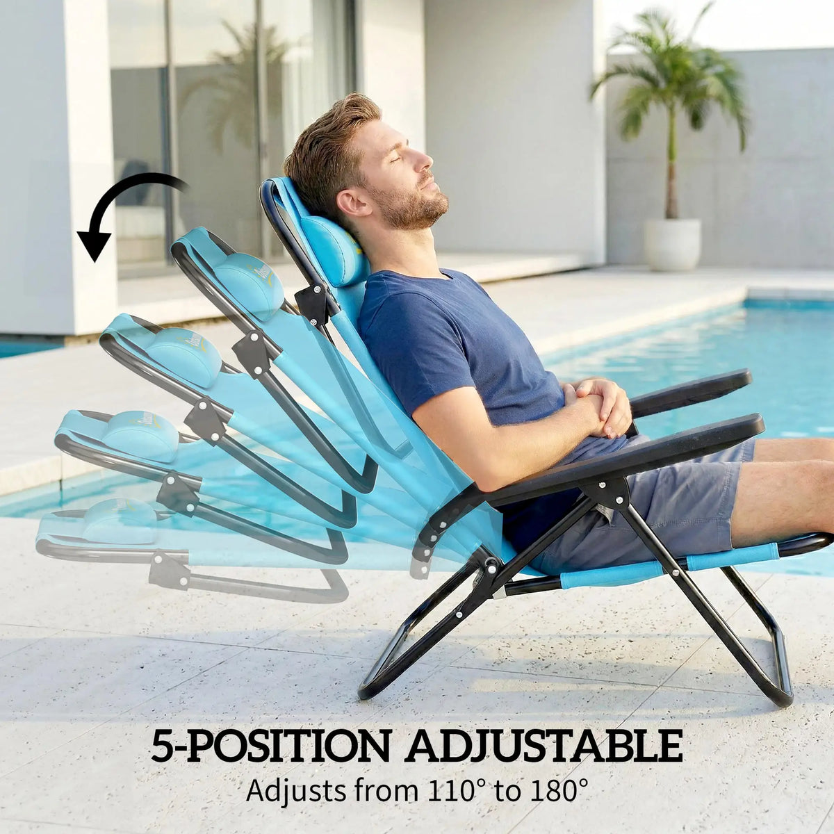 2 Beach Chairs, 5-Position Adjustable, Folding Camping Chair, Light Blue Beach Accessories at Gallery Canada