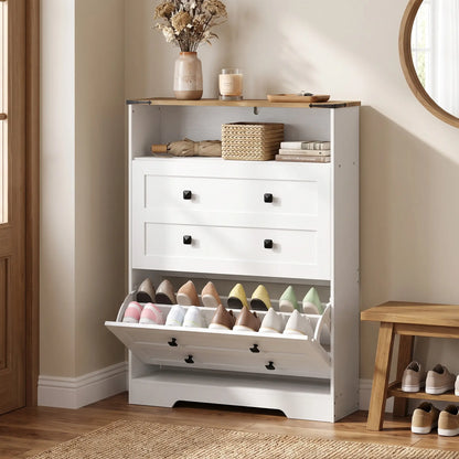 Shoe Cabinet, 2 Flip Drawers, Narrow Storage, White Shoe Storage Cabinets & Racks at Gallery Canada