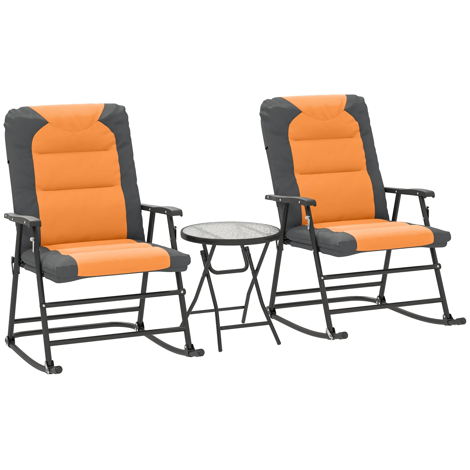 3-Piece Outdoor Foldable Rocking Chair Set, Orange Bistro Sets Grey, Orange at Gallery Canada