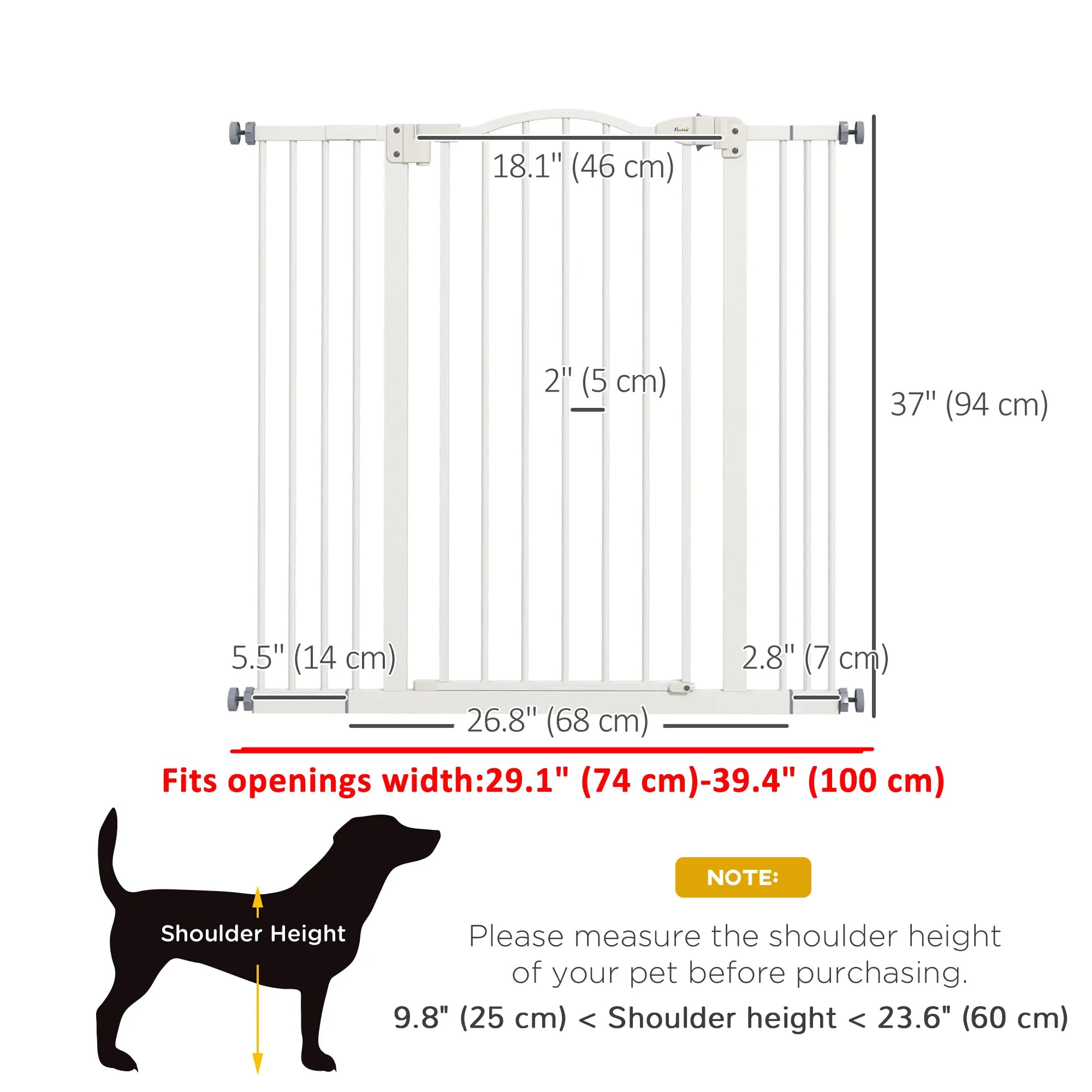Extra Tall Dog Gate with Door, Pressure Fit, Auto Close, 29-39 Inches, White Houses, Kennels & Pens at Gallery Canada