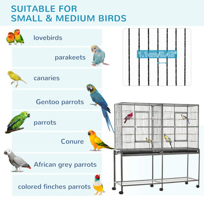 64" Extra Large Bird Cage, Rolling Metal Parrot Cage, 62.8" x 18.9" x 64.2" Bird Cages at Gallery Canada