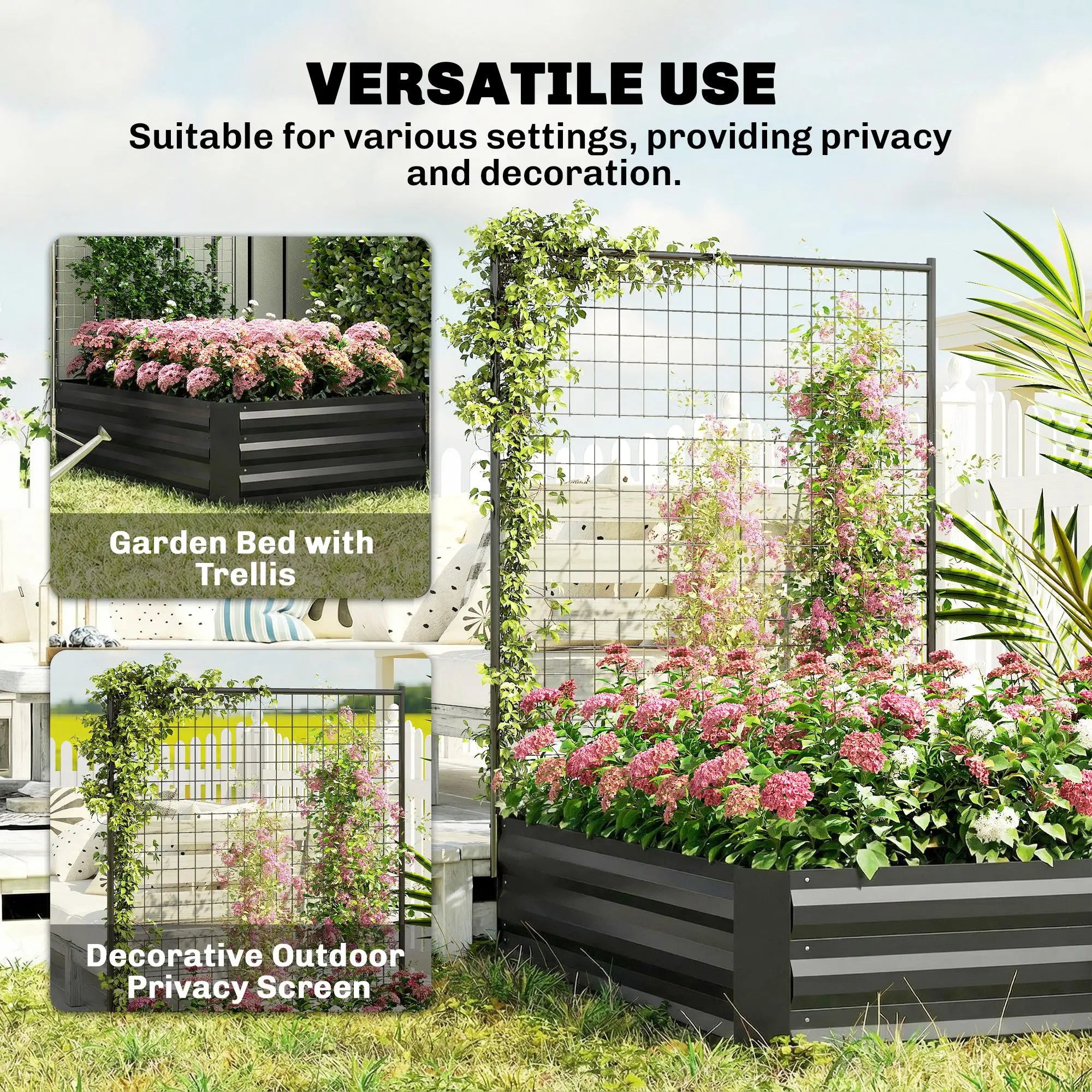 Galvanized Raised Garden Bed With Trellis, Open Bottom Planter Box, Black Galvanized Planter Boxes at Gallery Canada