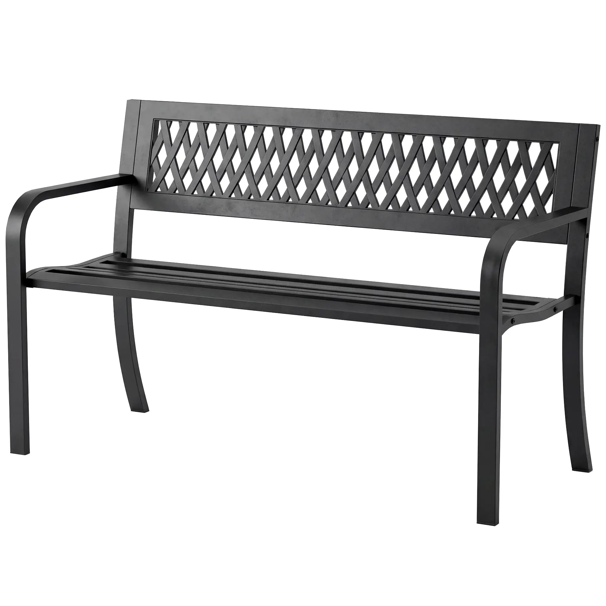 Outdoor Bench With Floral Backrest, 2 Seater Garden Bench With Armrests, Black Outdoor Benches Black at Gallery Canada
