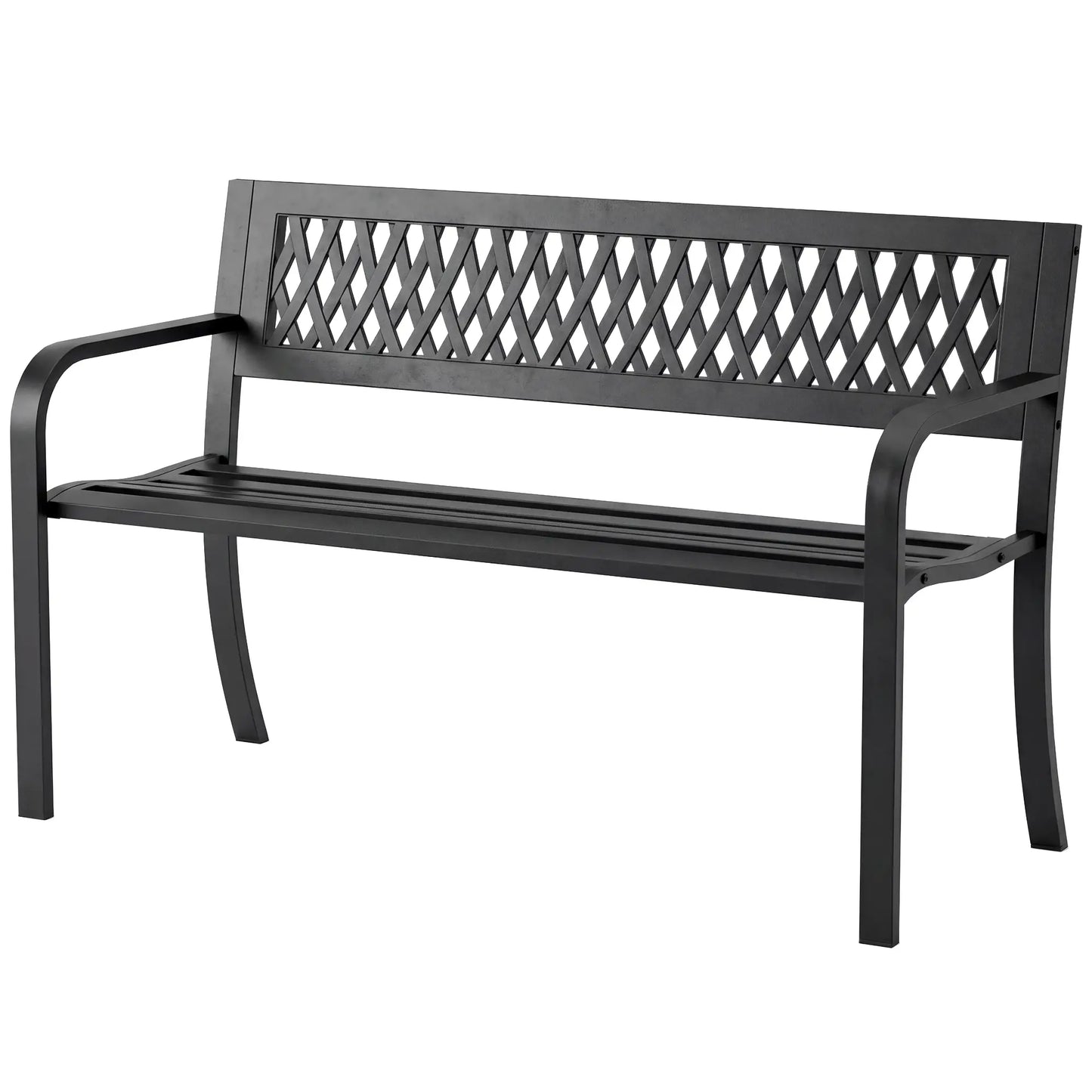 Outdoor Bench With Floral Backrest, 2 Seater Garden Bench With Armrests, Black Outdoor Benches Black at Gallery Canada
