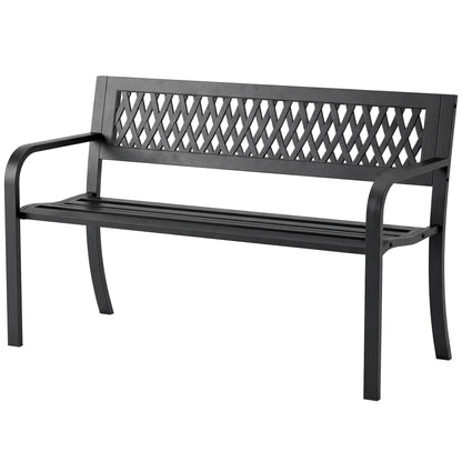 Outdoor Bench With Floral Backrest, 2 Seater Garden Bench With Armrests, Black Outdoor Benches Black at Gallery Canada