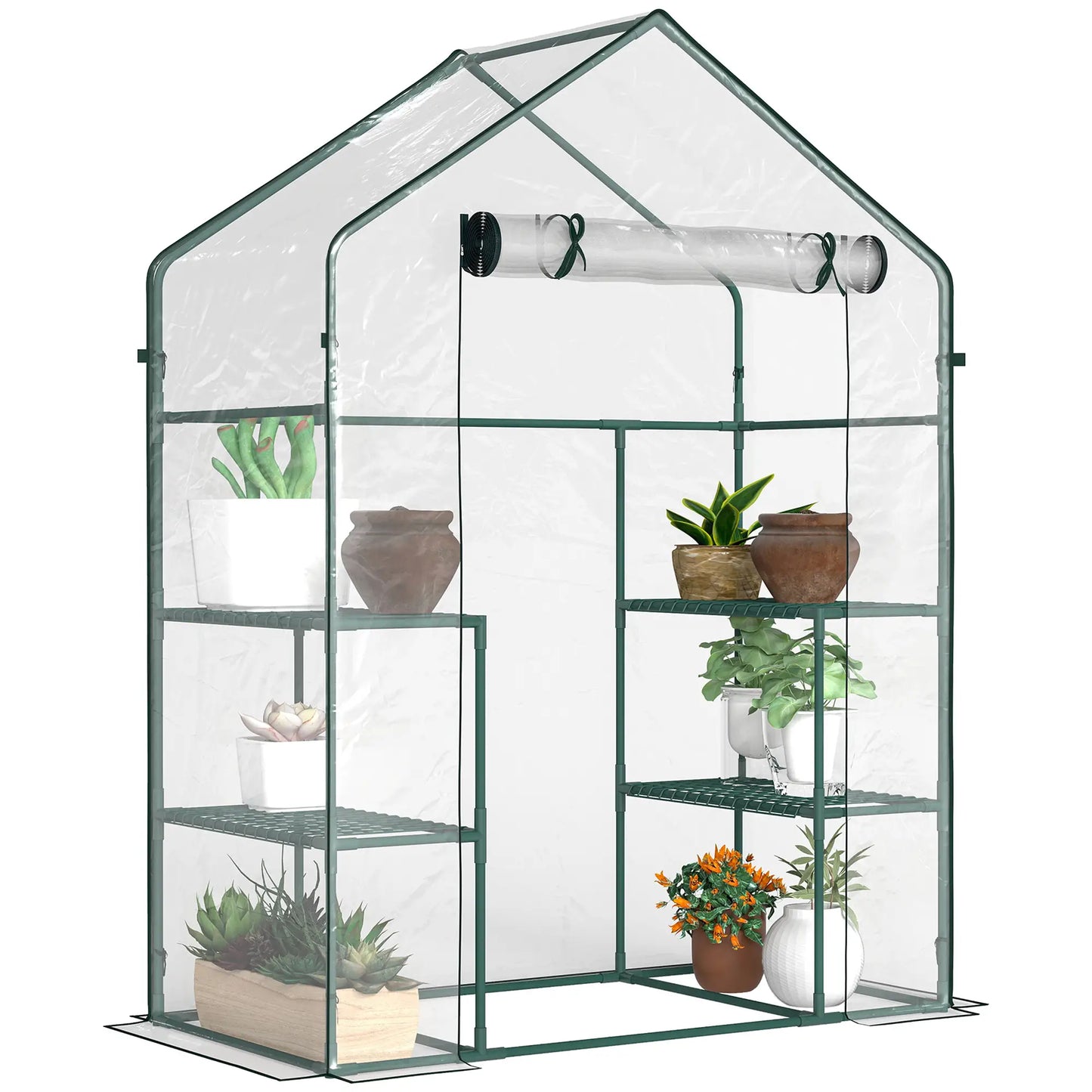 56" x 29" x 77" Walk-In Greenhouse, 4 Shelves, Roll-Up Door, Clear Mini Greenhouses at Gallery Canada