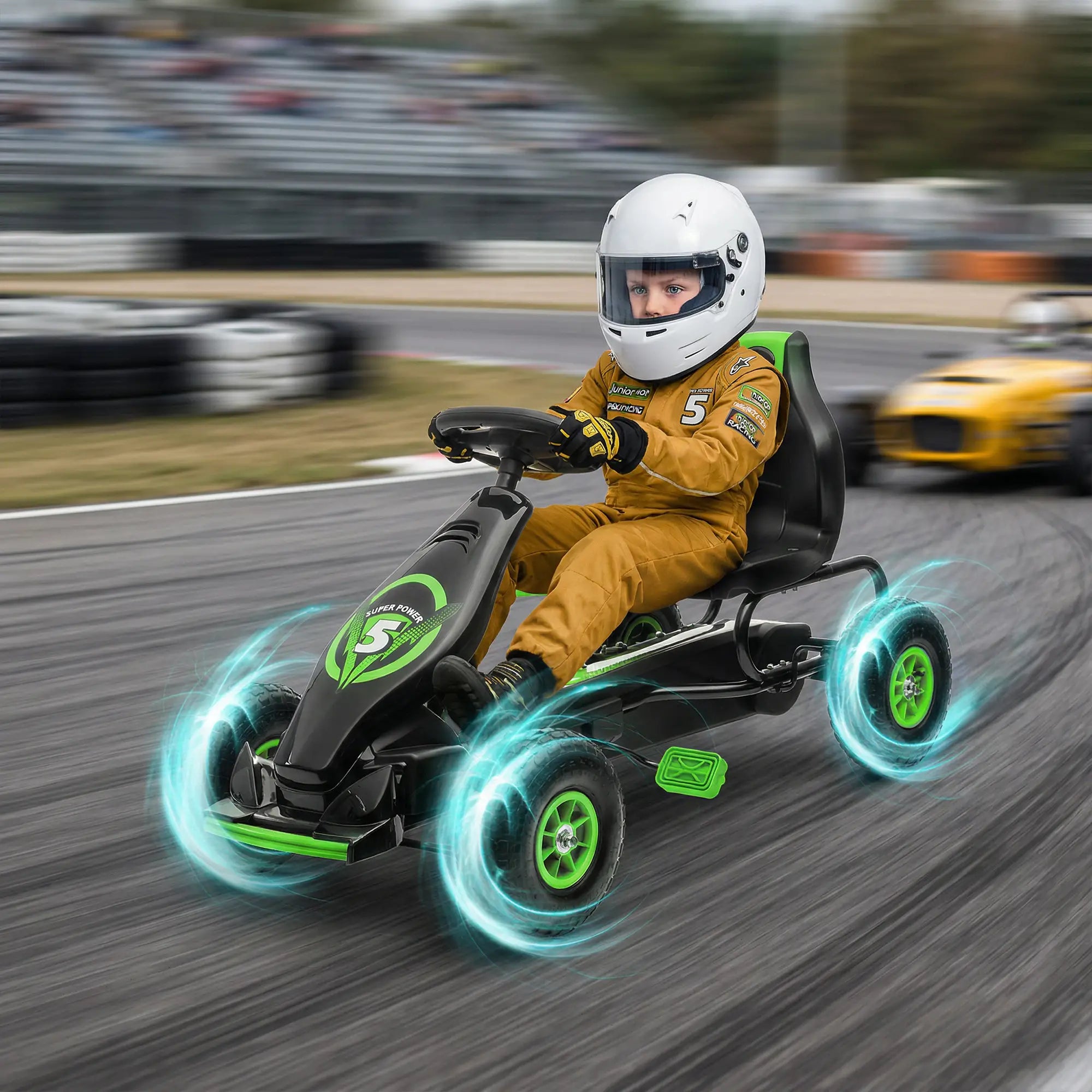 Adjustable Seat Pedal Go Kart, Rubber Wheels Shock Absorb, Green Pedal Go Karts for Kids at Gallery Canada