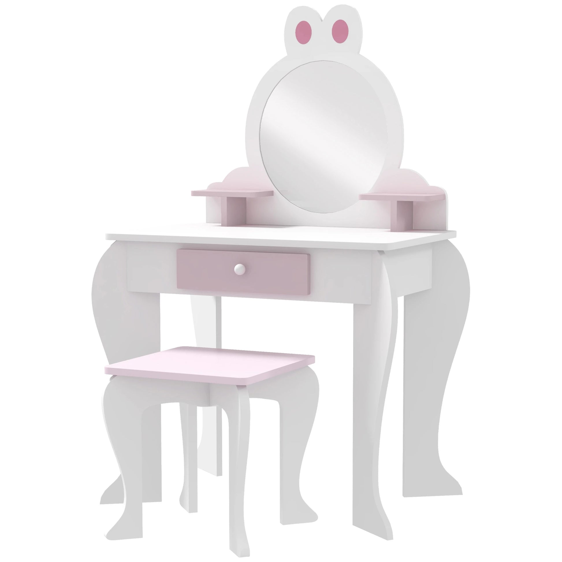 Kids Makeup Vanity Set with Stool, Mirror, Drawer, White Toy Vanity Pink and White at Gallery Canada