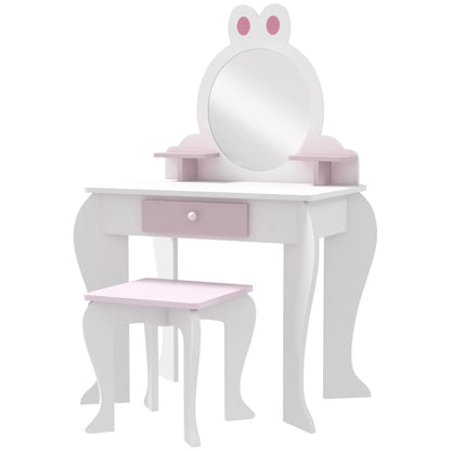 Kids Makeup Vanity Set with Stool, Mirror, Drawer, White Toy Vanity Pink and White at Gallery Canada