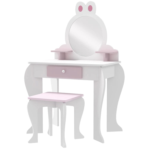 Kids Makeup Vanity Set with Stool, Mirror, Drawer, White