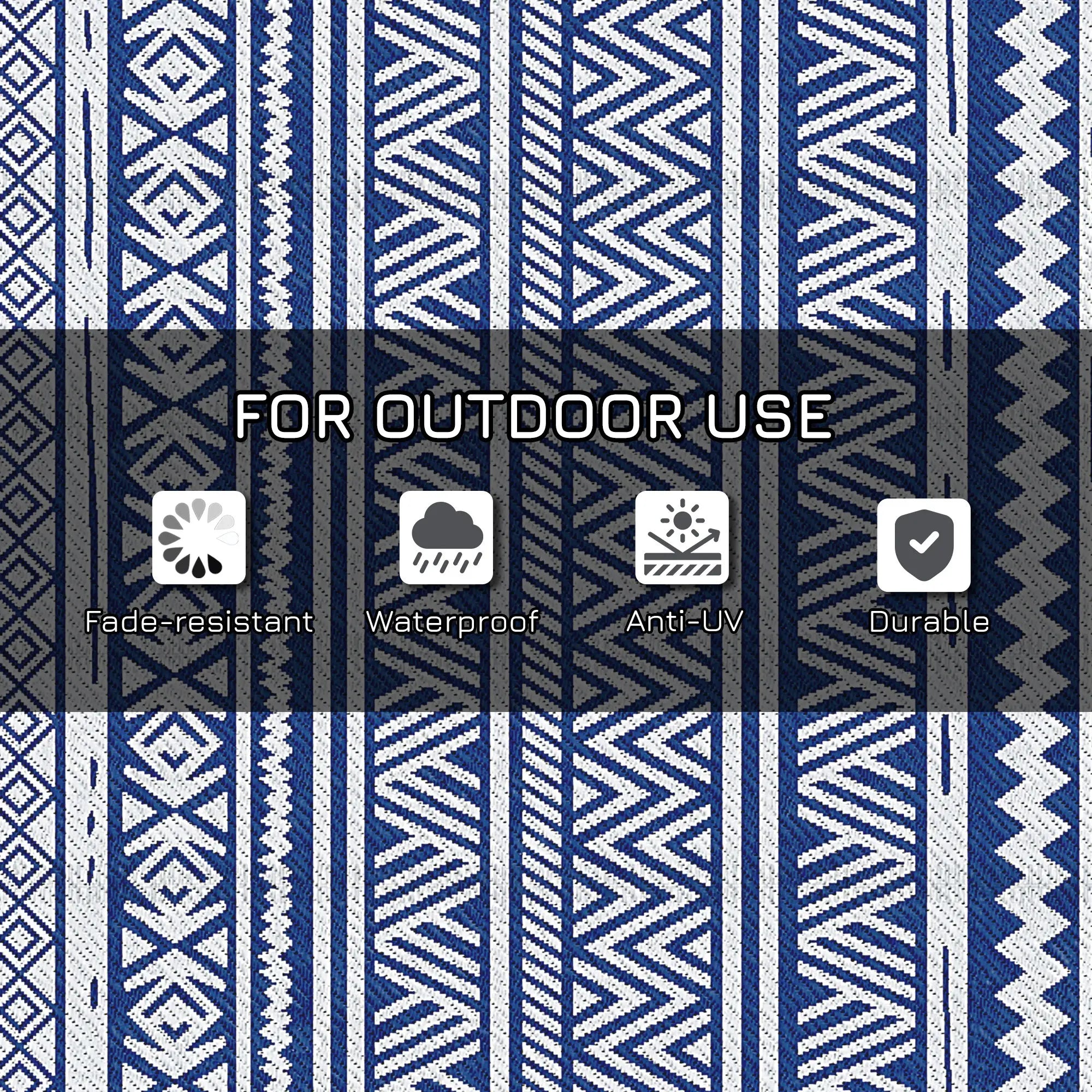 Reversible Outdoor Rug, Patio Floor Mat, 6' x 9', White, Dark Blue Garden Decor at Gallery Canada