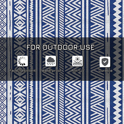 Reversible Outdoor Rug, Patio Floor Mat, 6' x 9', White, Dark Blue Garden Decor at Gallery Canada