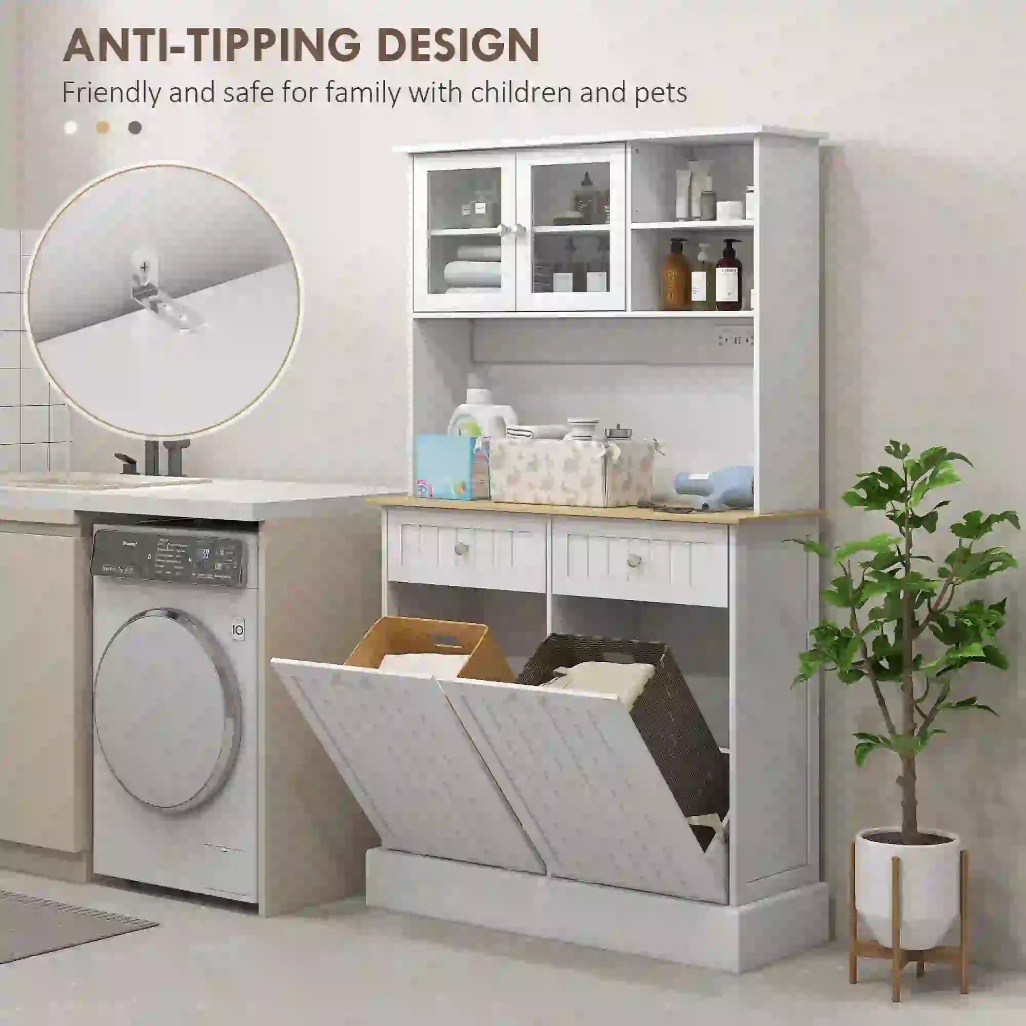 Kitchen Cabinet With Charging Station, 2 Tilt Out Cabinets, Microwave Stand, White Kitchen Pantry Cabinets at Gallery Canada