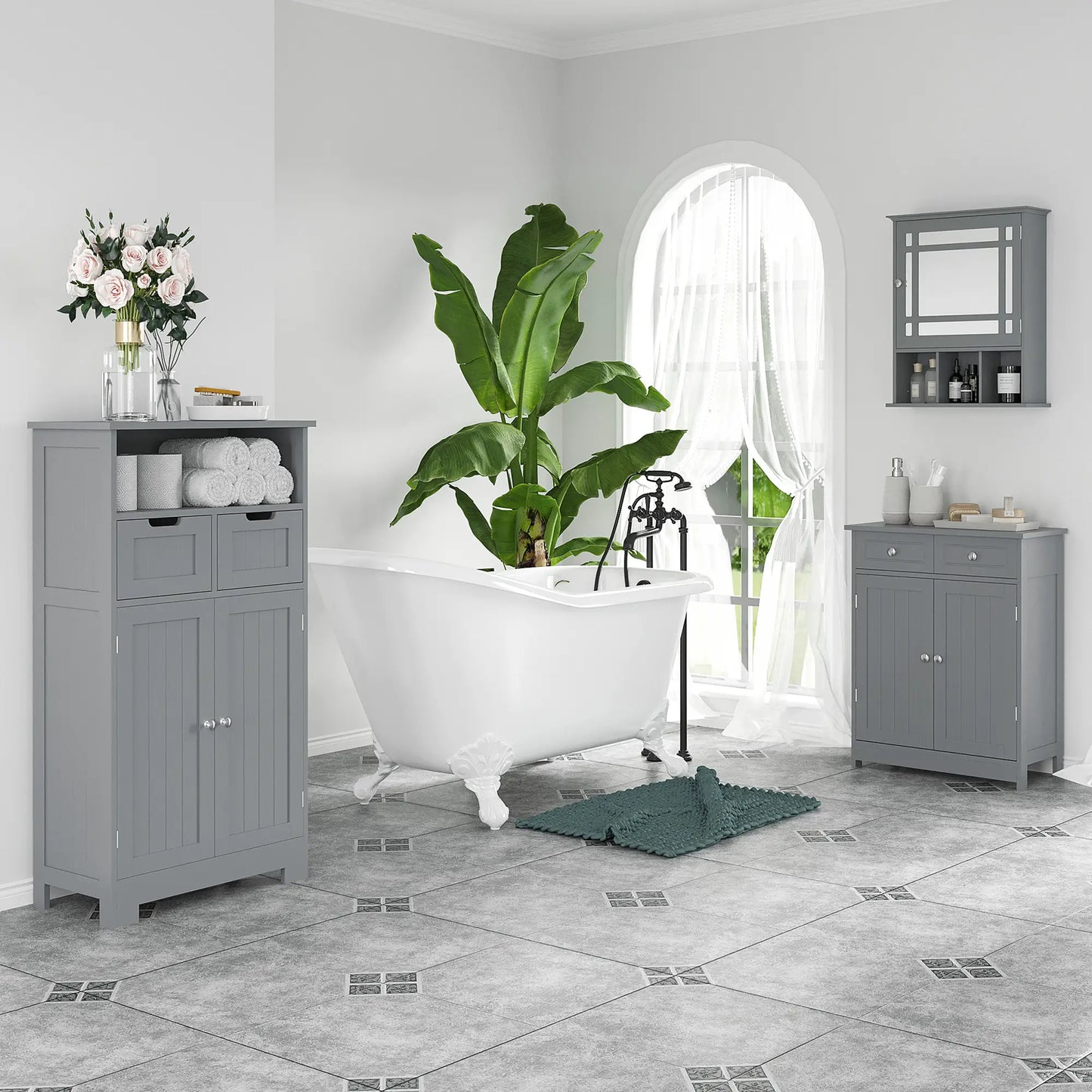 Wall Mount Bathroom Cabinet with Mirror Door, 3 Shelf Organizer, Grey Mirror Medicine Cabinets at Gallery Canada