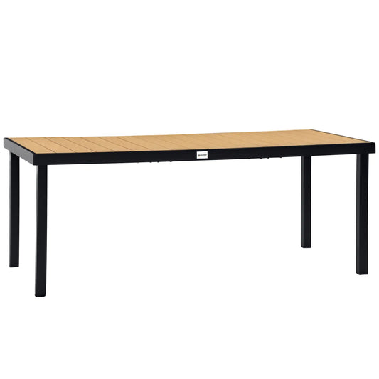 75" x 35" Outdoor Dining Table, Rectangular Aluminum Frame, All-Weather Faux Wood Top, Natural Patio Dinning Tables Natural Wood Colour, Black at Gallery Canada