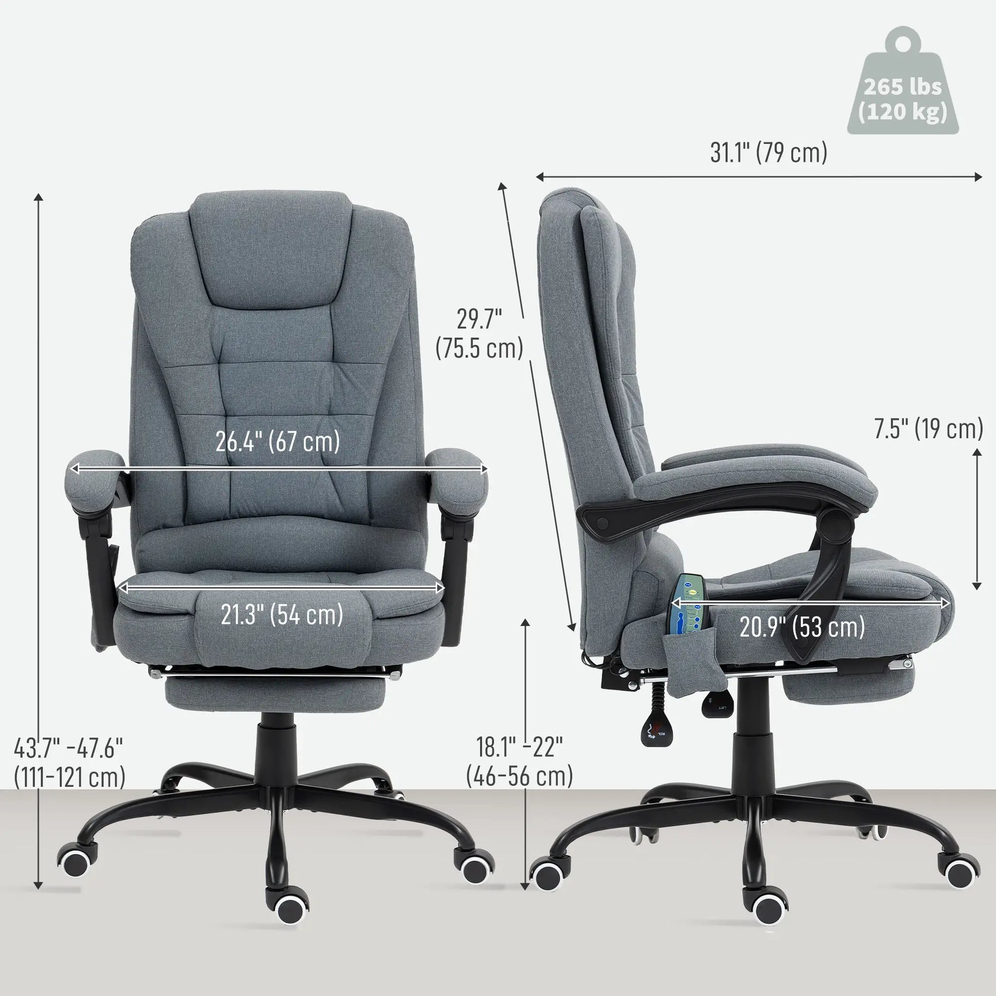 7-Point Vibrating Massage Chair, Reclining Office Chair with Footrest, Grey Massage Chairs at Gallery Canada