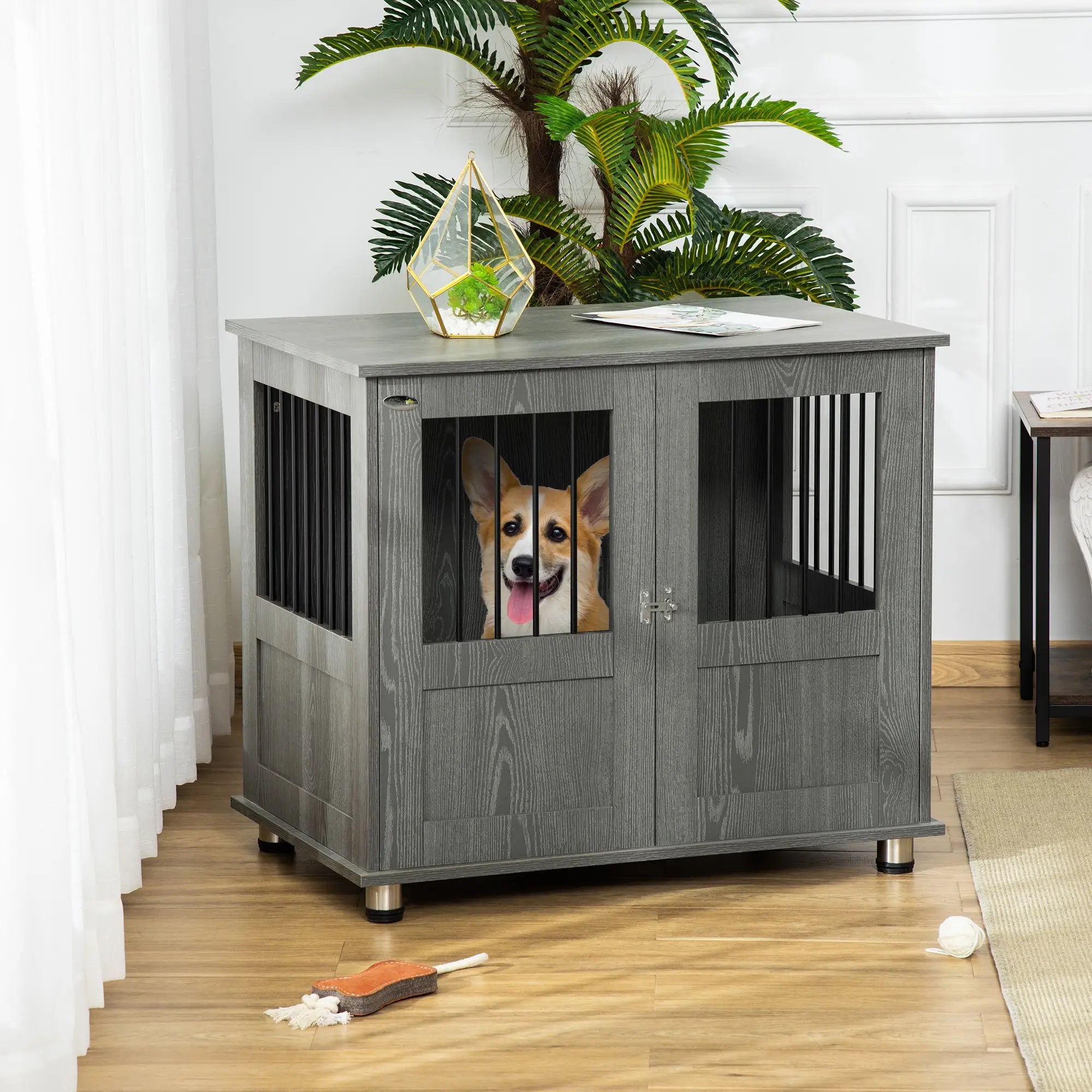 Dog Crate Furniture, Lockable Magnetic Door, Adjustable Feet, Grey Houses, Kennels & Pens at Gallery Canada
