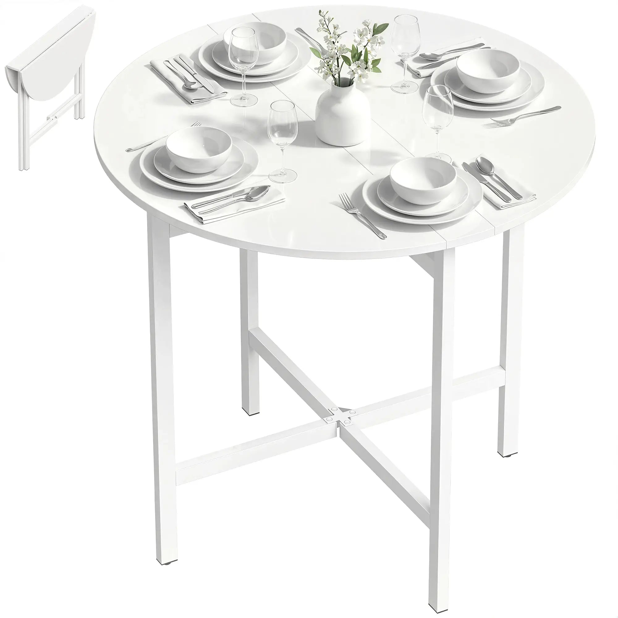 Folding Drop Leaf Dining Table, 80 cm, White Dining Tables at Gallery Canada