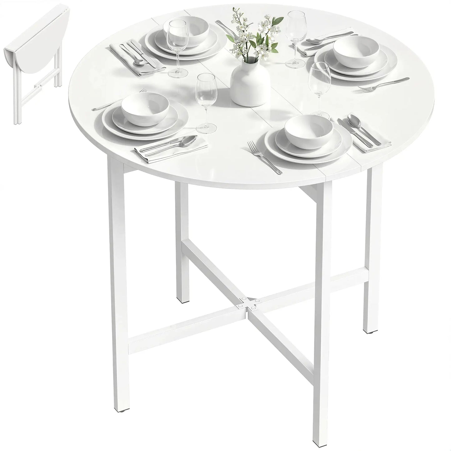 Folding Drop Leaf Dining Table, 80 cm, White Dining Tables at Gallery Canada