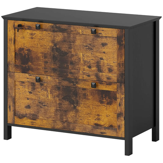 2 Drawer File Cabinet, Lockable, Adjustable Hanging Bar, Letter, A4 Size, Rustic Brown Office Cabinets & Cupboards Rustic Brown at Gallery Canada